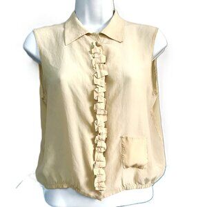 Vintage Italian 100% Silk Ruffle Front Sleeveless Blouse Cream Size IT42